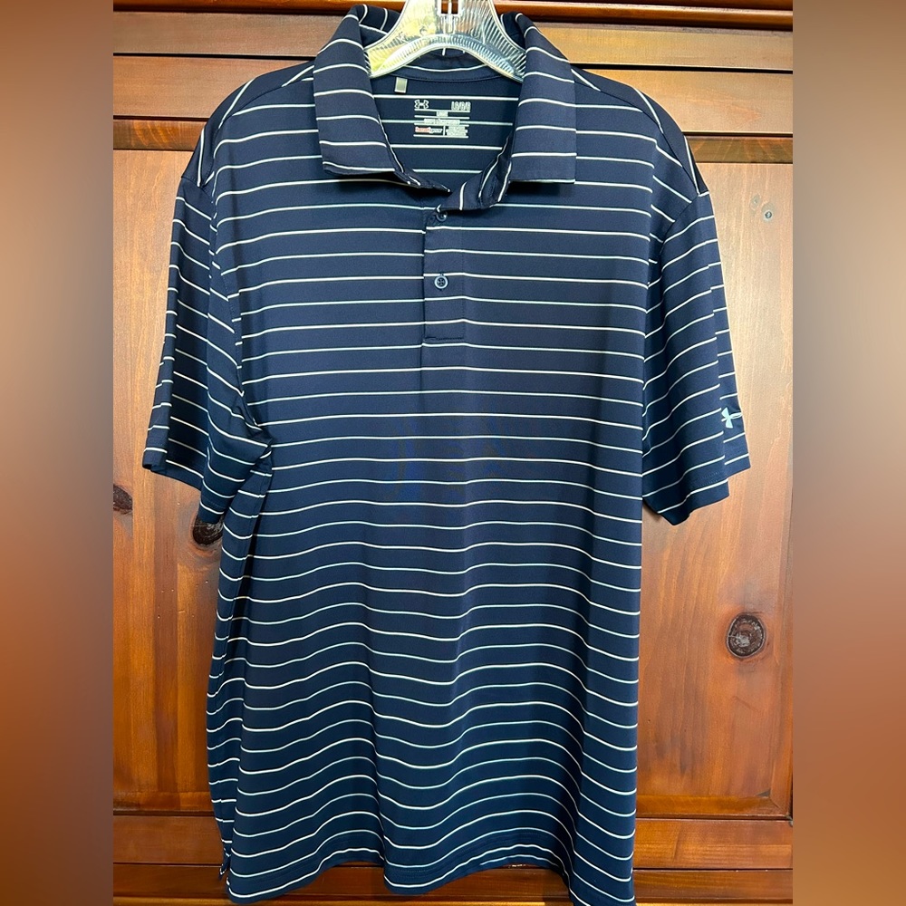 Under Armour HeatGear Navy Striped Polo - Large